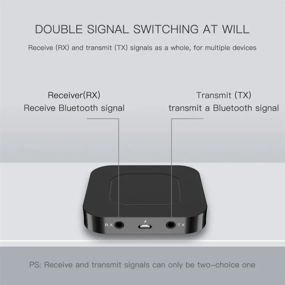 Receptor e transmissor de áudio sem fio, Bluetooth 5.0, 2 em 1, adaptador com conector de 3,5mm, AUX para PC, alto-falante do carro