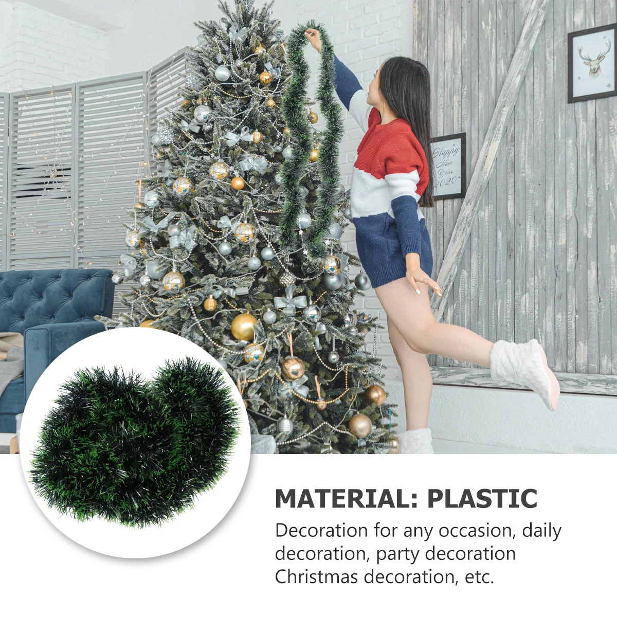 

Dark Green Garland Christmas Party Decoration Outdoor Indoor Simulation Flowers