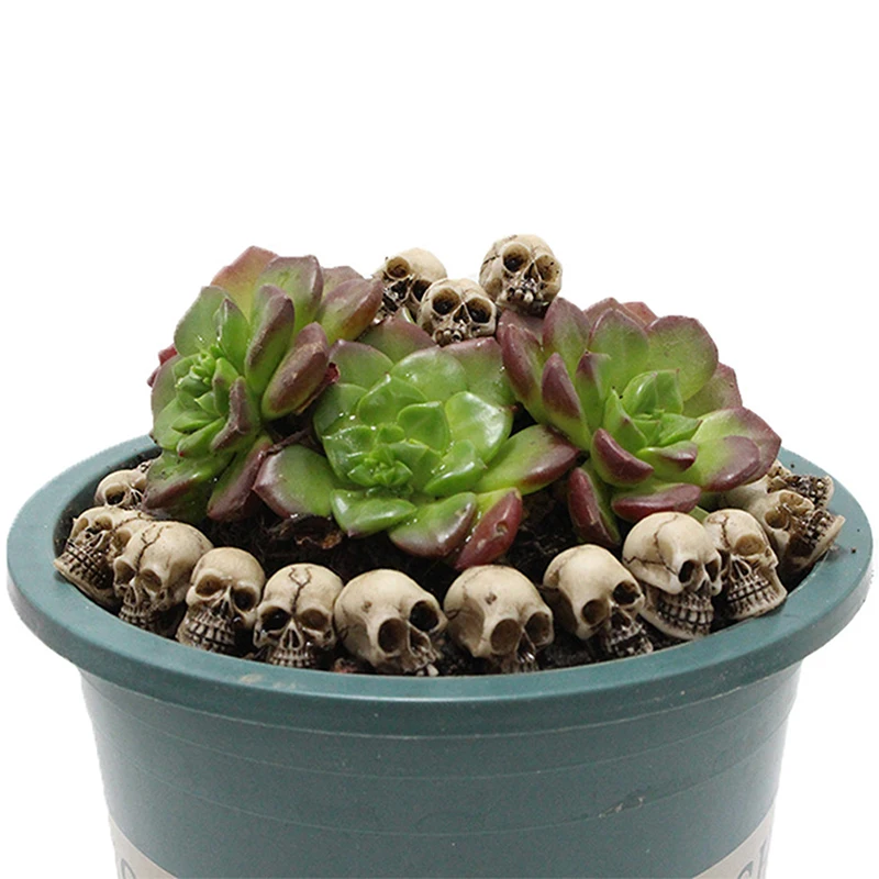 

20pcs Mini Skulls Halloween Garden Decoration Bonsai Courtyard Ornament Small Skeleton Head Flowerpot Decor Realistic Crafts