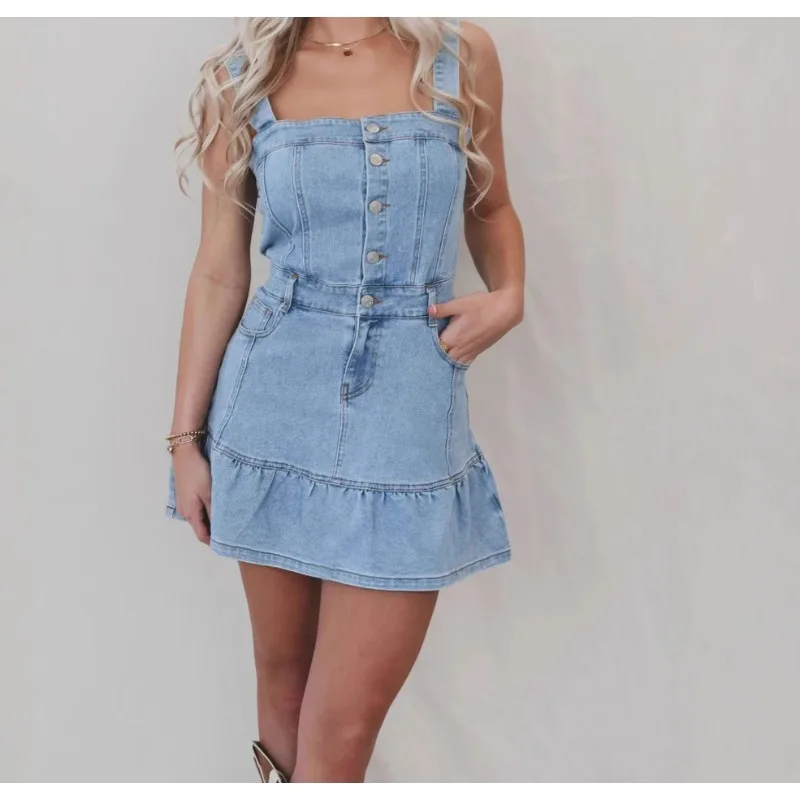 

2026 Spring/Summer New Temperament Commuter Fashion Suspender Spice Girl Denim Women's Dress