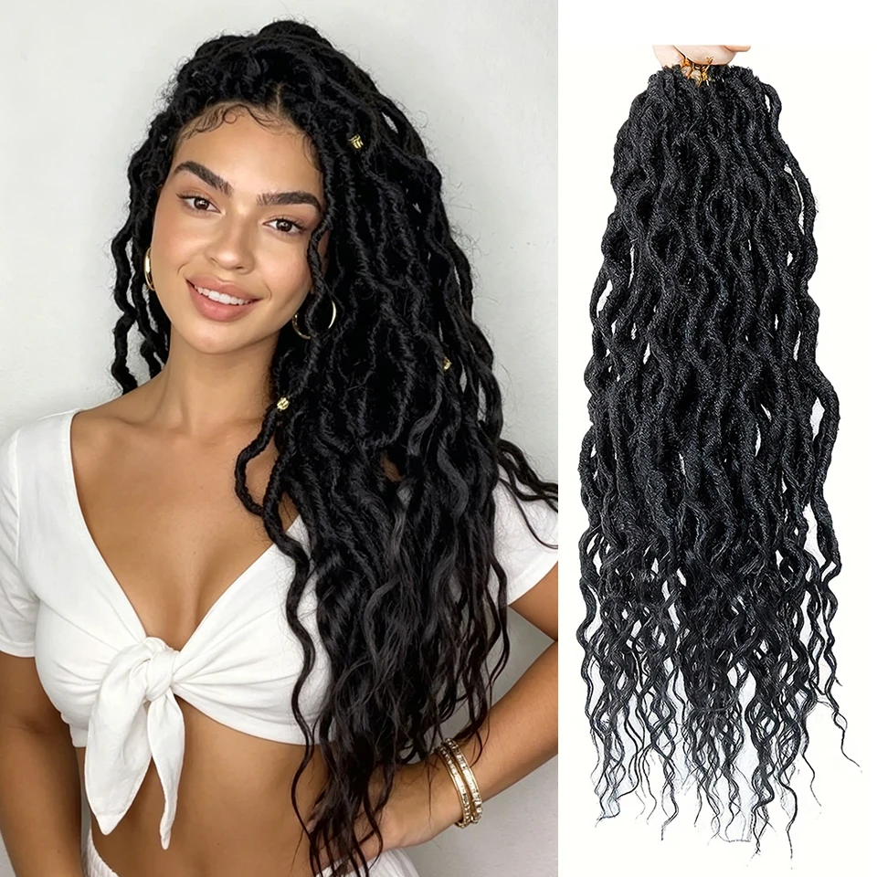 

Faux Locs Crochet Hair for Women 3 Pcks Locs Boho Goddess Crochet Hair Curly Ends Dreadlocks Synthetic Braiding Hair Extensions