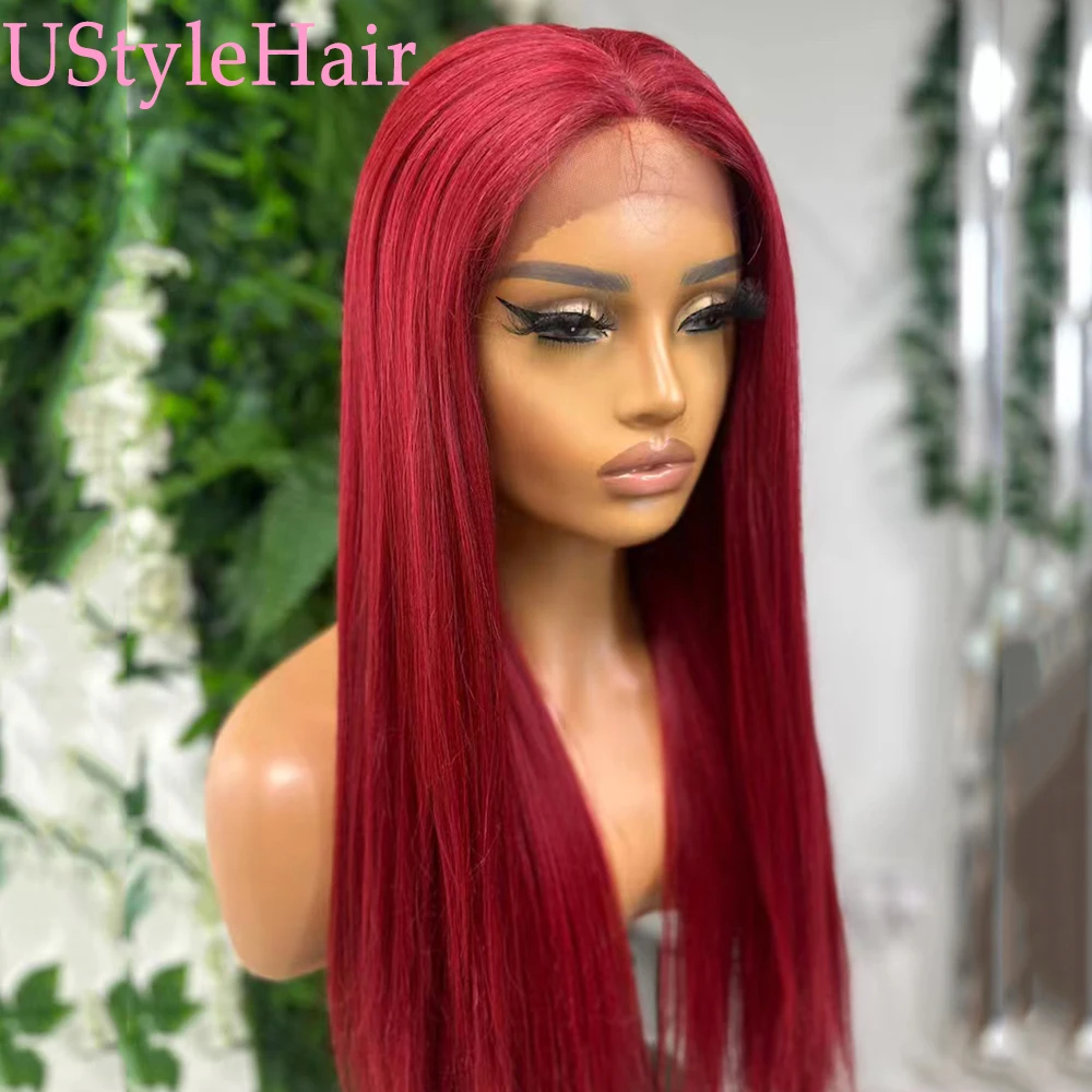 

UStyleHair Red Wig Lace Front Synthetic Long Silky Straight Wig Heat Resistant Natural Hairline Daily Use Cosplay Wig for Women