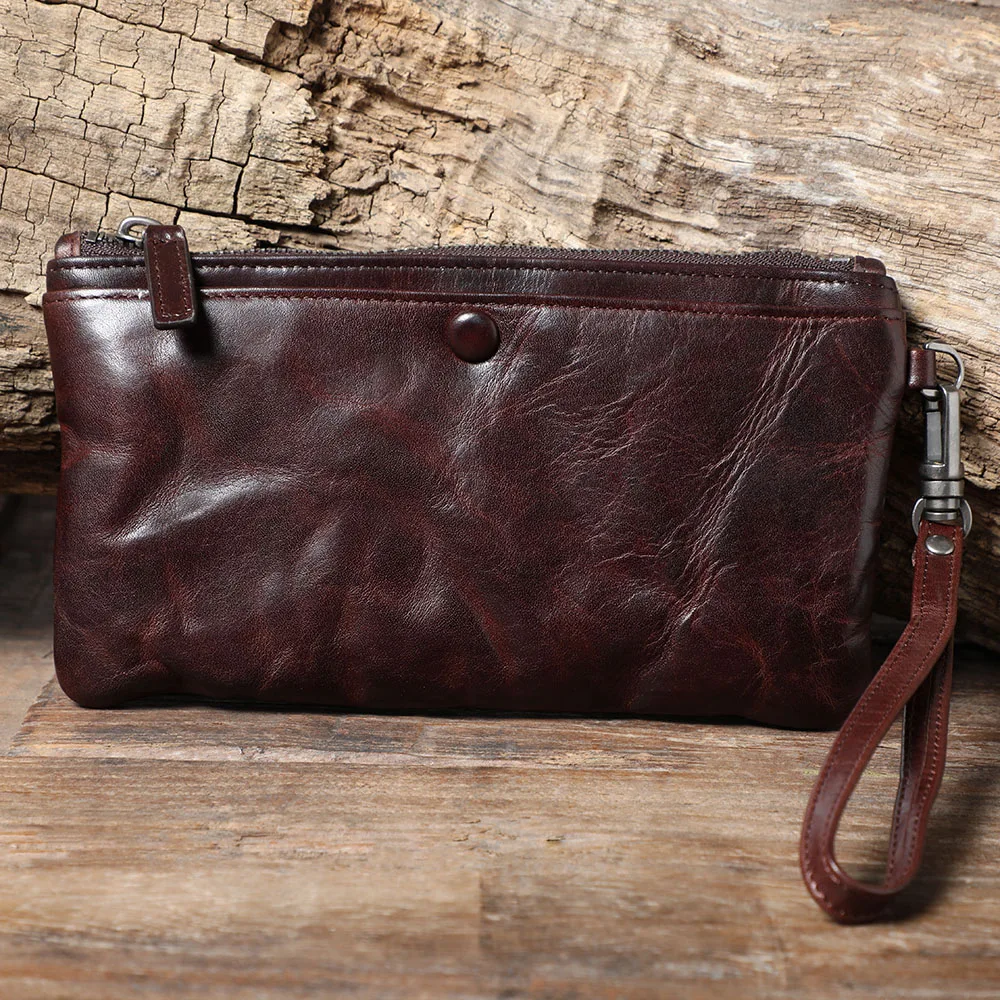 S.WORKER Klassische Geldbörse aus Vollnarbenleder für Herren, Echtleder-Clutch mit großer Kapazität und Kartenhalter. – Detail 4