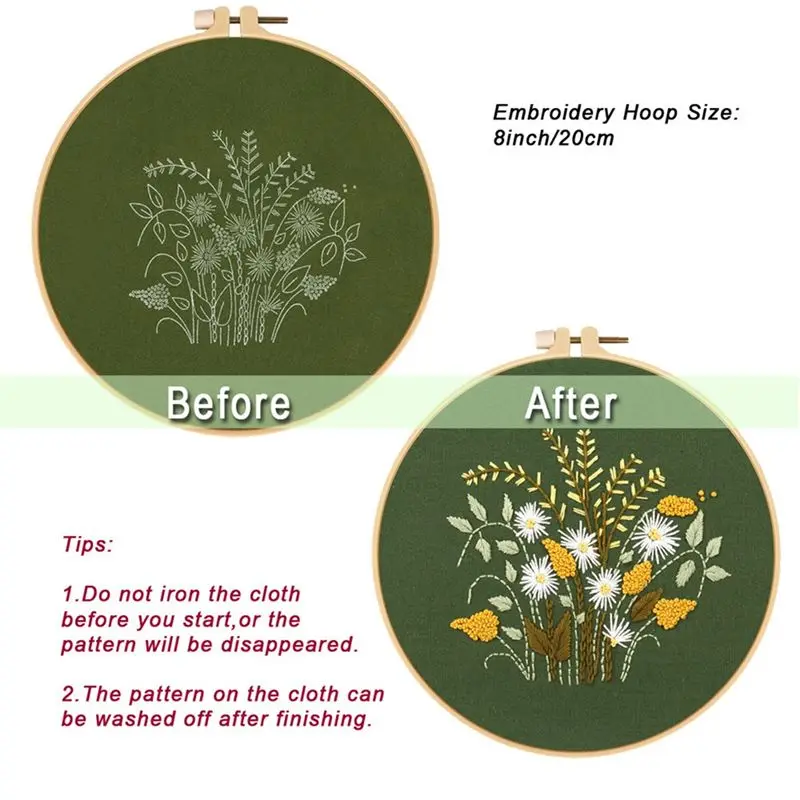 【Big Deal】4 Sets Hand Embroidery Set For Beginners Adults , Embroidery Kit Includes Flower, Hoop, Color Threads, Tools, Durable