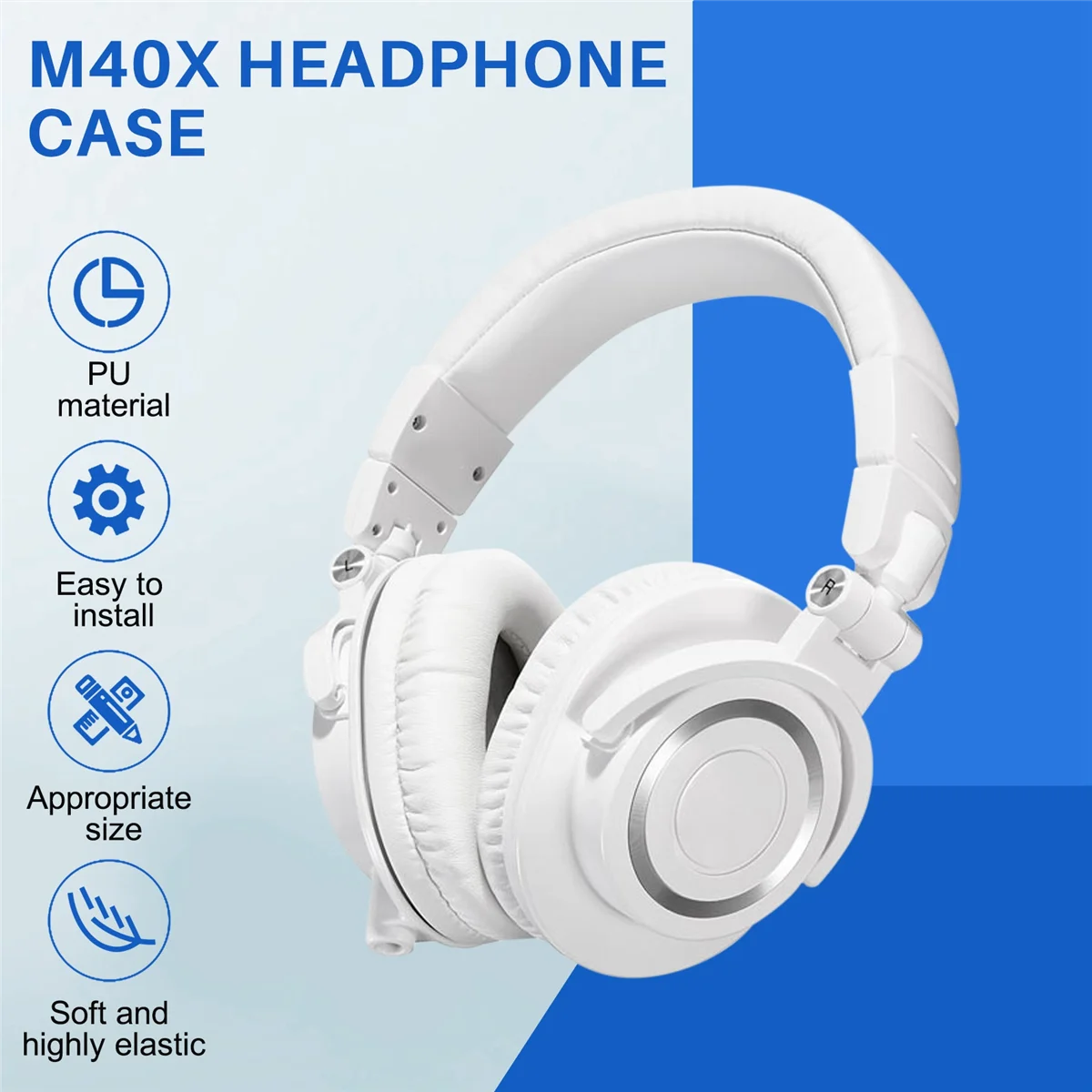 Oreillettes blanches en mousse à mémoire de forme, coussins d'oreille, housse de remplacement, convient pour ATH M50X, Audio Technica M40X, M30X, M20