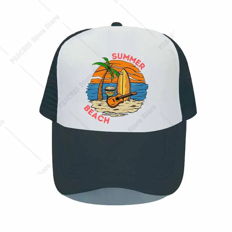 

Summer Becah Baseball Cap Coconut Tree Pattern Sun Protection Hat Snapback For Men Women Bone Mesh Cap Outdoor Beach Cap