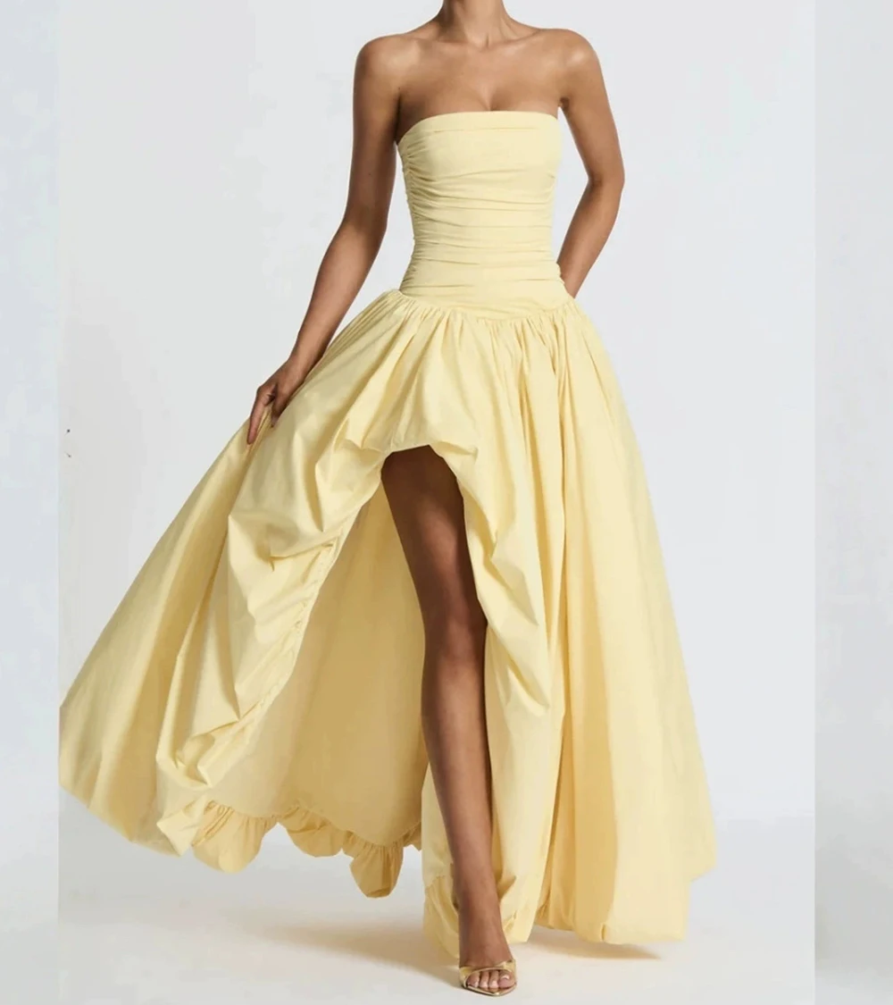 

2025 Summer New European and American Women's Tube Top Slit Lace-up Solid Color Temperament Fashion Dress-GZXX222