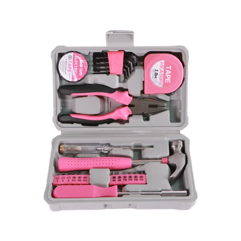 DIY Tool Kit for Home Pink Household Hand Tool Set with Electric Pen CR-V Steel, 13-24PCS Repair Kit for Women Apartment Owners