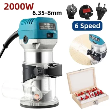 800W/2000W Electric Trimmer Router Woodworking Laminate Engraving Planer Trimmer with 15 Router Bits for Woodworking