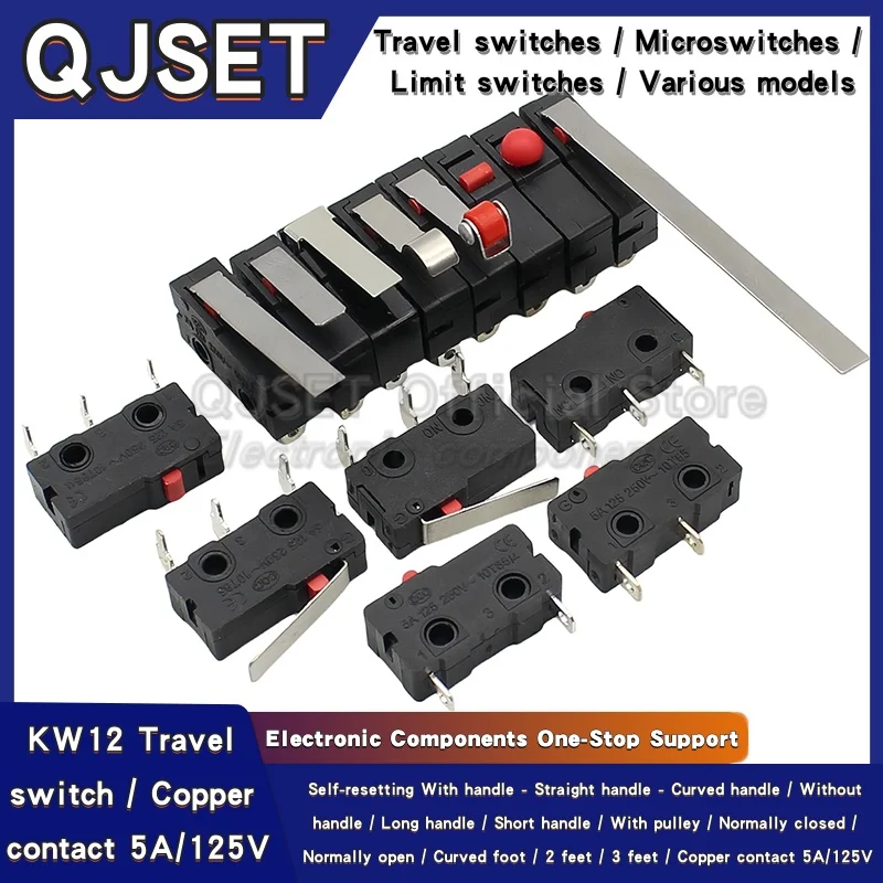 5pcs 5A 125V250V KW12 Travel Limit Switch KW11-3Z-2 With Handle 16mm Contact Button Micro switch KW12-N 2Pin/3Pin KW12-A 1NO/1NC