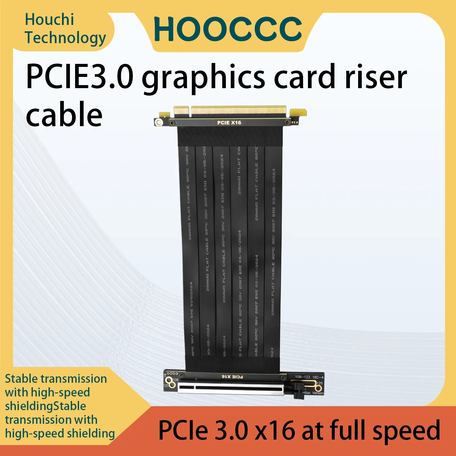 HOOCCC PCIE 3.0 x16 Graphics Card Vertical Extension Cord Full Speed Stable Gold Finger Sinking Metal Craft (Black/White Optiona