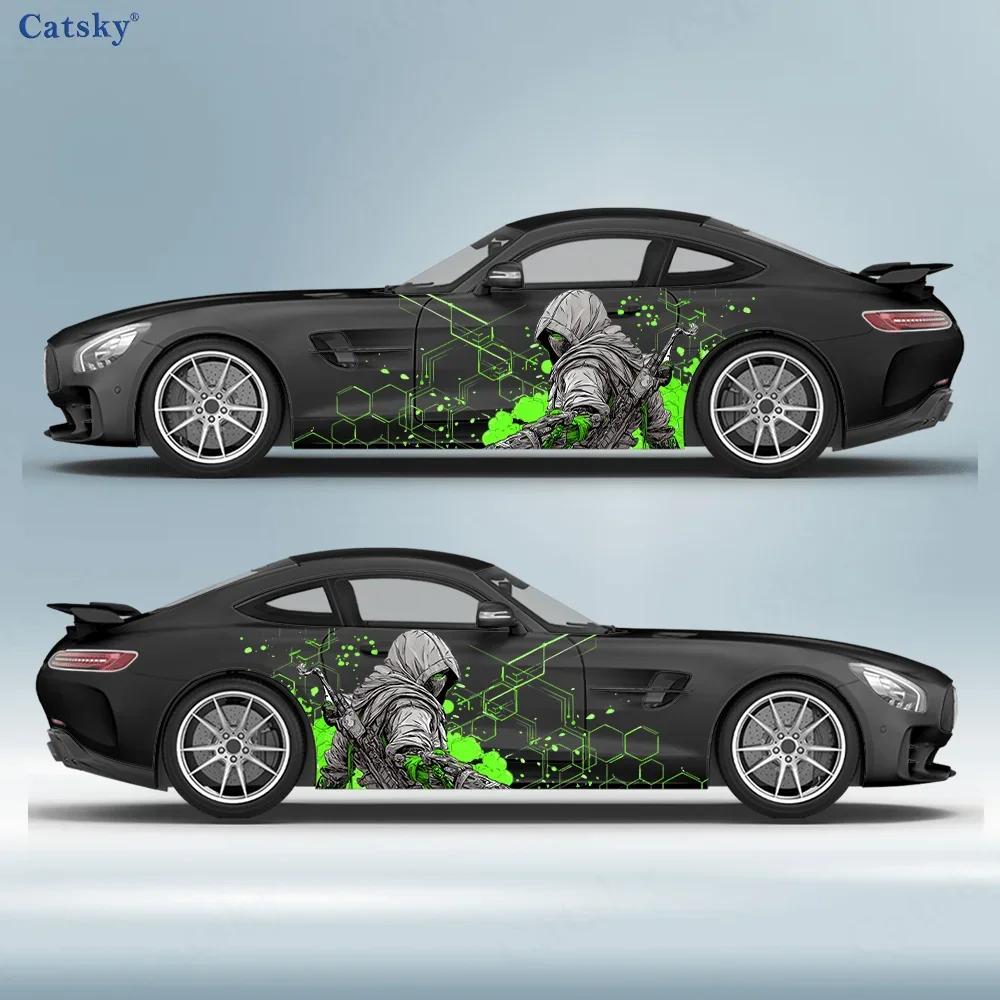 Assassin Hexagon Splash Car Side Sticker Decor, PVC Waterproof Scratch Resistant Decal, Car Protection, Auto Accessories Gift