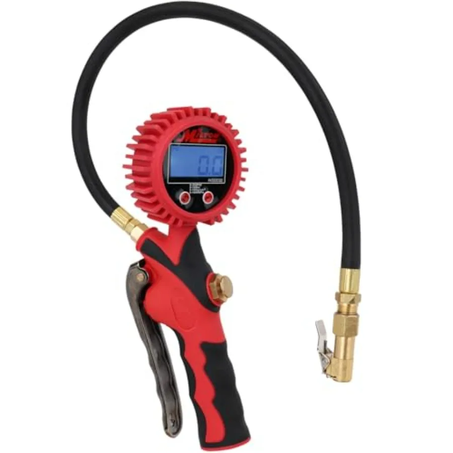 

Heavy-Duty Digital Tire Pressure Gauge with Inflator Clip-on Air Chuck 20 Air Hose Easy to Read 0.1 Display Pistol Grip Handle