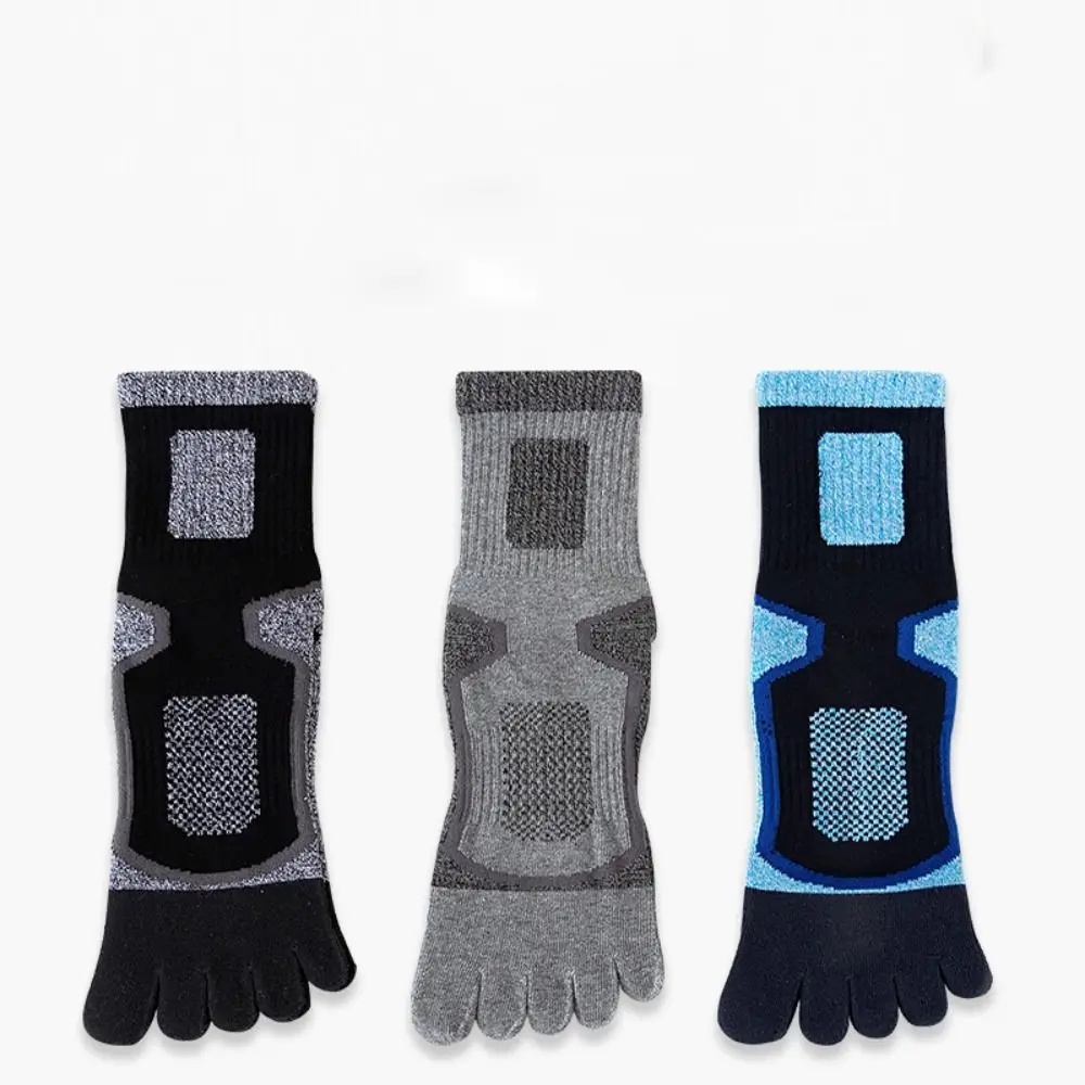 Fashion Soft Warm Split-toed Socks Thick Trendy Sport Patchwork Color Five Finger Socks Middle Tube Hosiery Cotton Men Socks