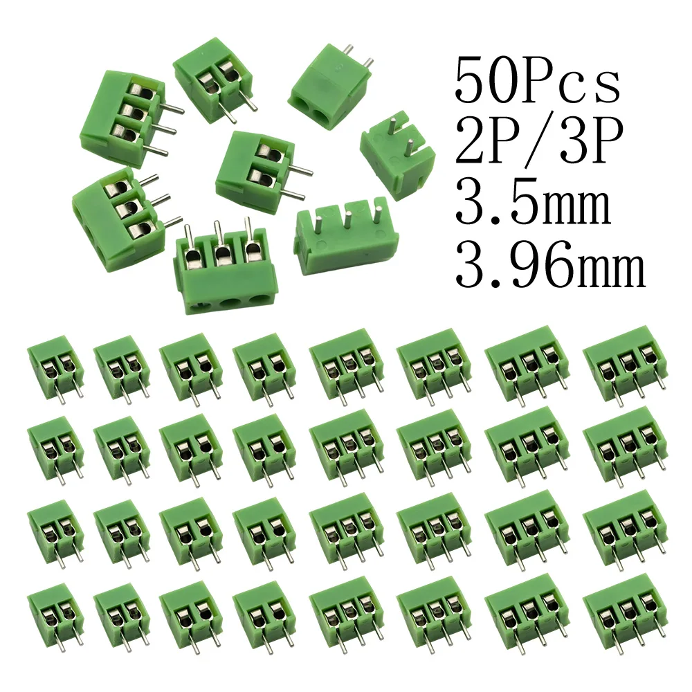 50Pcs Terminal Block Connector Pitch 3.5mm / 3.96mm 2/3pin Spliceable Screw PCB Terminals Blocks Connectors for 24-18AWG Wires