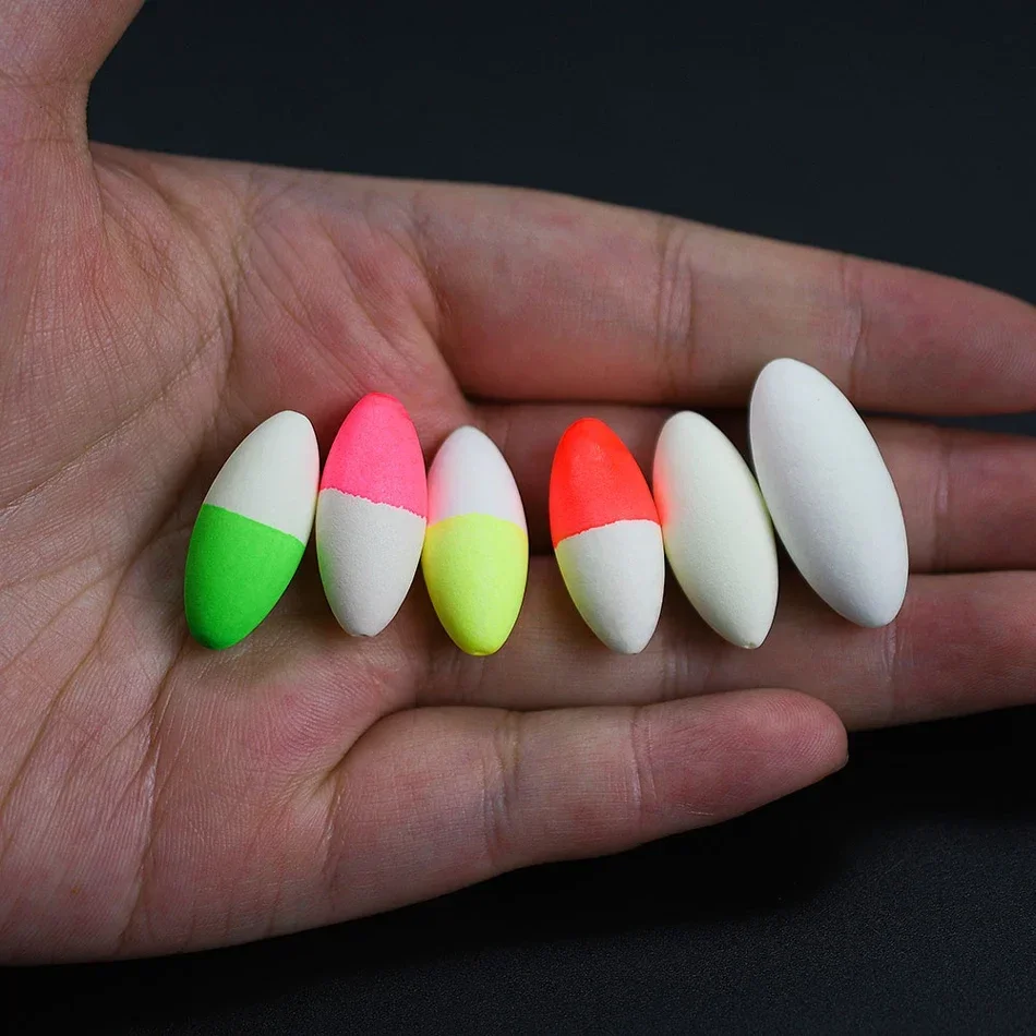 MNFT 50 Stück ultraleichte Schaumstoff-Angelposen – bunte, gut sichtbare ovale Bohnen zur Bissanzeige und zum Herstellen von Angelvorrichtungen – Detail 4