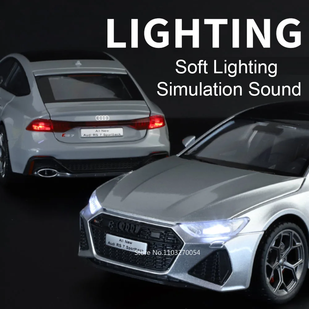 1:24 RS7 スポーツバック ダイキャストモデル 合金製おもちゃの車 ドア開閉 サウンドライト プルバック フロントホイールステアリング 子供のおもちゃギフト