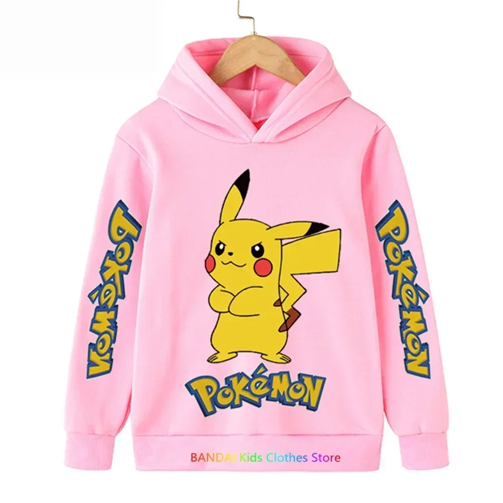 Kids Baby Boy Cute Pikachu Hoodies Anime Pokemon Cartoon Boys Girls Sweatshirts Spring and AutumnThin Coats Children's Hooded