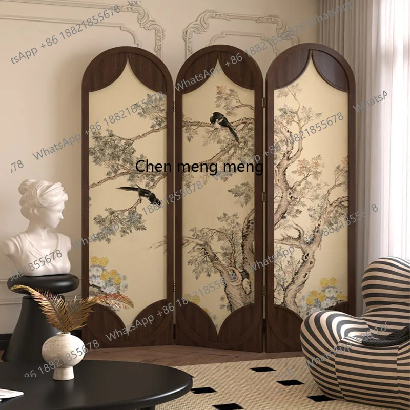 

French medieval solid wood creative screen household living room mobile foldable entrance office entrance