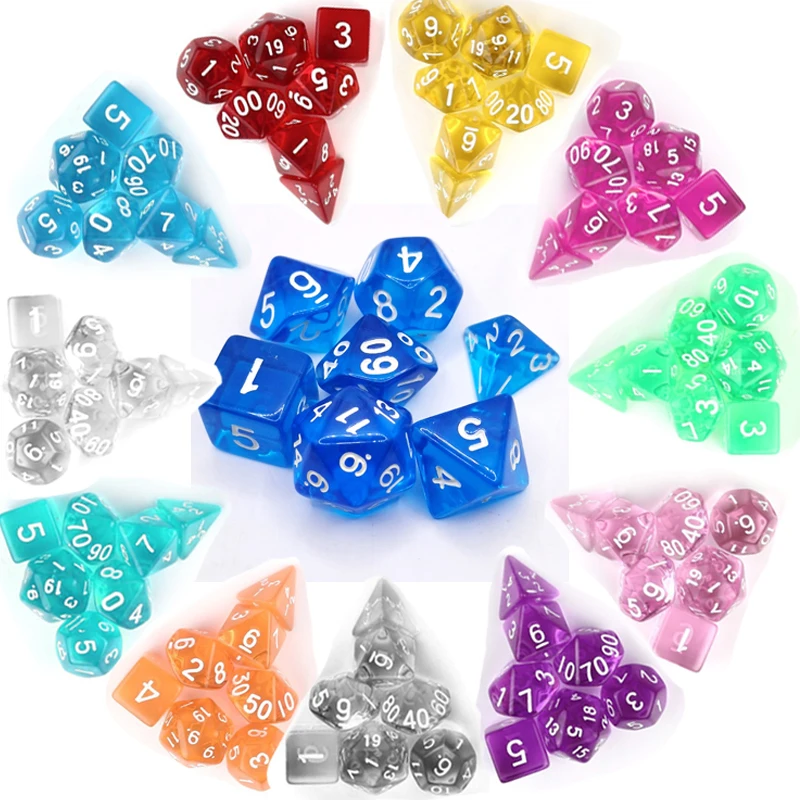 7Pcs/set Digital Game Multi Sided Acrylic Dice Colorful Accessories for Board Game D4 D6 D8 D10 D12 D20 For Club/Party/Family