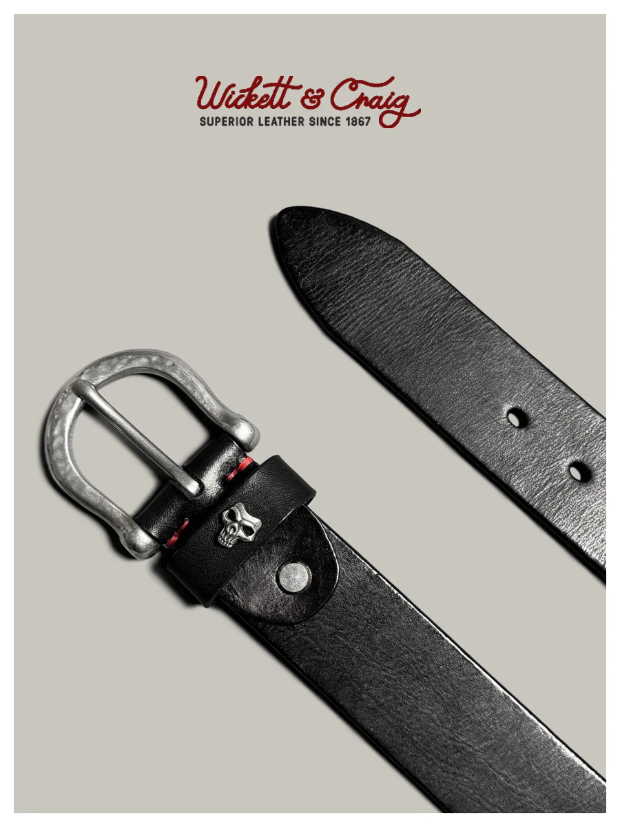 Japanese handmade men's leather denim casual belt Hong Kong style retro hammer steel buckle first layer cowhide belt