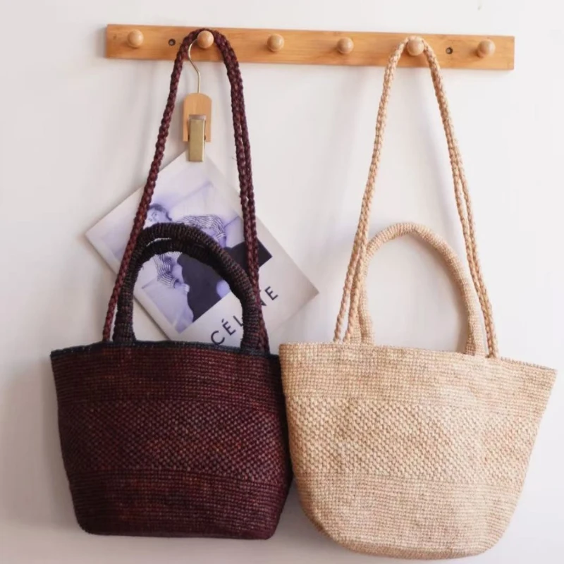 Vintage Raffia Woven Tote Bag Handmade Large Capacity Straw Shoulder Handbag Summer Beach Holiday Commuter Casual Boho Chic