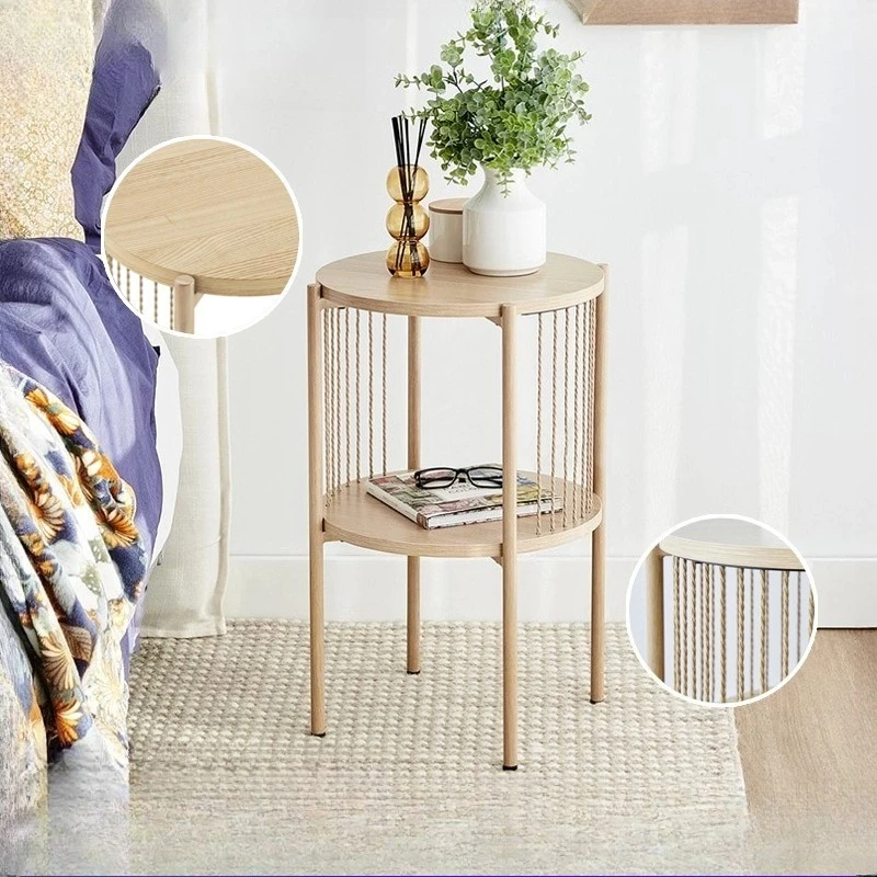 

Living room round wooden coffee table small apartment, creative sofa side table combination coffee table side cover