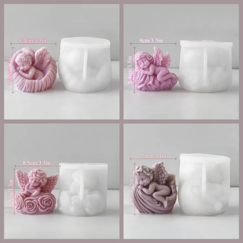 Valentine's Day Angel Silicone Candle Mold, 3D Sleeping Cherub on Rose Wax Mould for DIY Resin Plaster Gift view 6
