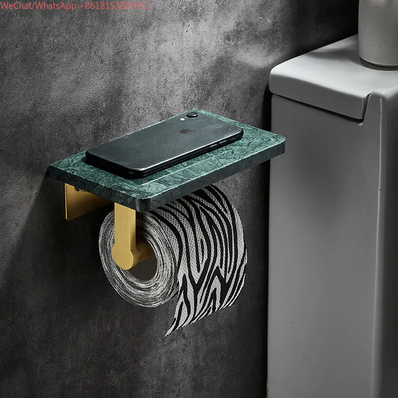 Light luxury bathroom marble roll paper holder, laskin mobile phone tissue holder, non-punching wall-mounted