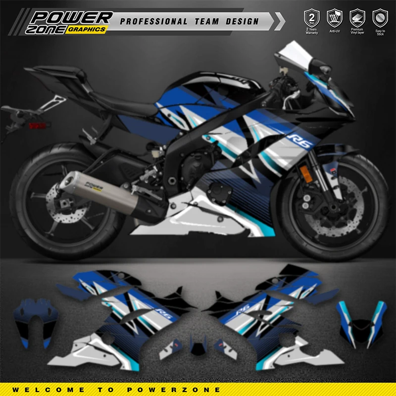 PowerZone Custom Team Graphics Backgrounds Decals For 3M Stickers Kit For YAMAHA R6 2017 2018 2019 2020 2021 R6 004