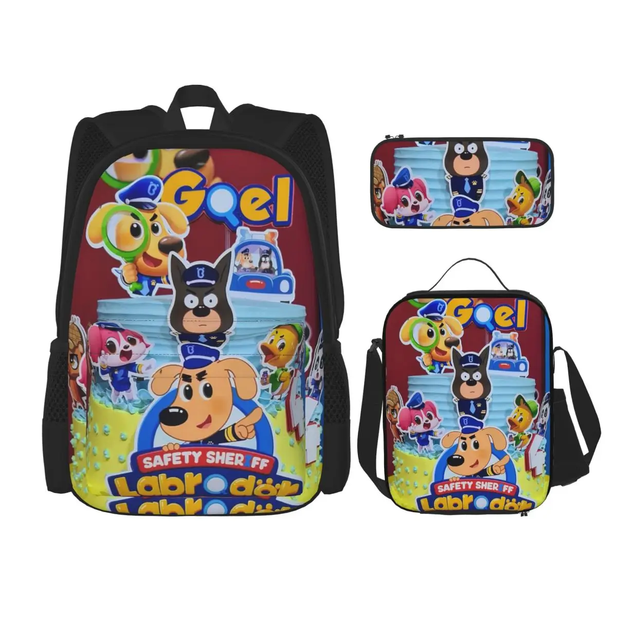 

Bolo Detetive Labrador Salete Sheriff Labrador Backpacks Bookbag School Bags Kids Rucksack Lunch Bag Pen Bag Three-Piece Set