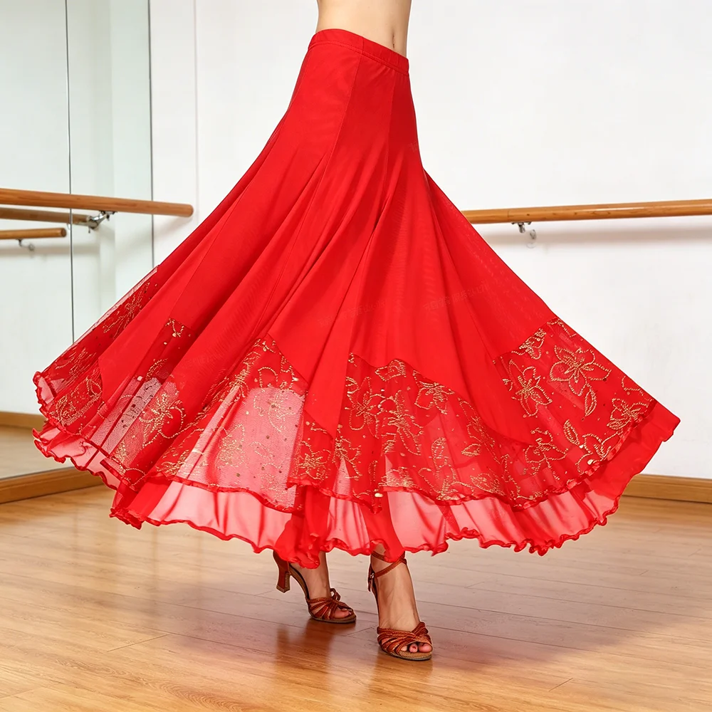 

Elegant Long Swing Skirt Women Latin Ballroom Rave Party Dance Costume