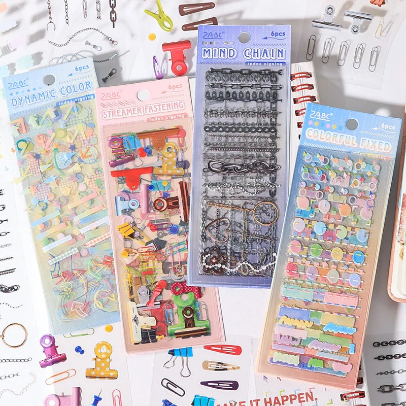6 Sheets Waterproof PET Stickers for DIY Handmade Album Scrapbook Diary Journal Craft Decoration Supplies