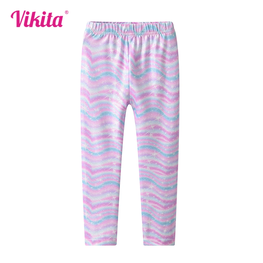 

VIKITA Girls Striped Colorful Leggings Bottom Pencil Pants Toddlers Polyester Daily Casual Trousers Kids Shiny Elastic Tights