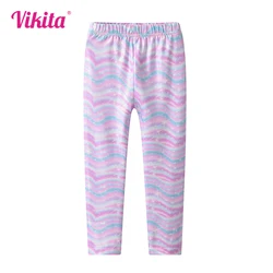 VIKITA Girls Striped Colorful Leggings Bottom Pencil Pants Toddlers Polyester Daily Casual Trousers Kids Shiny Elastic Tights