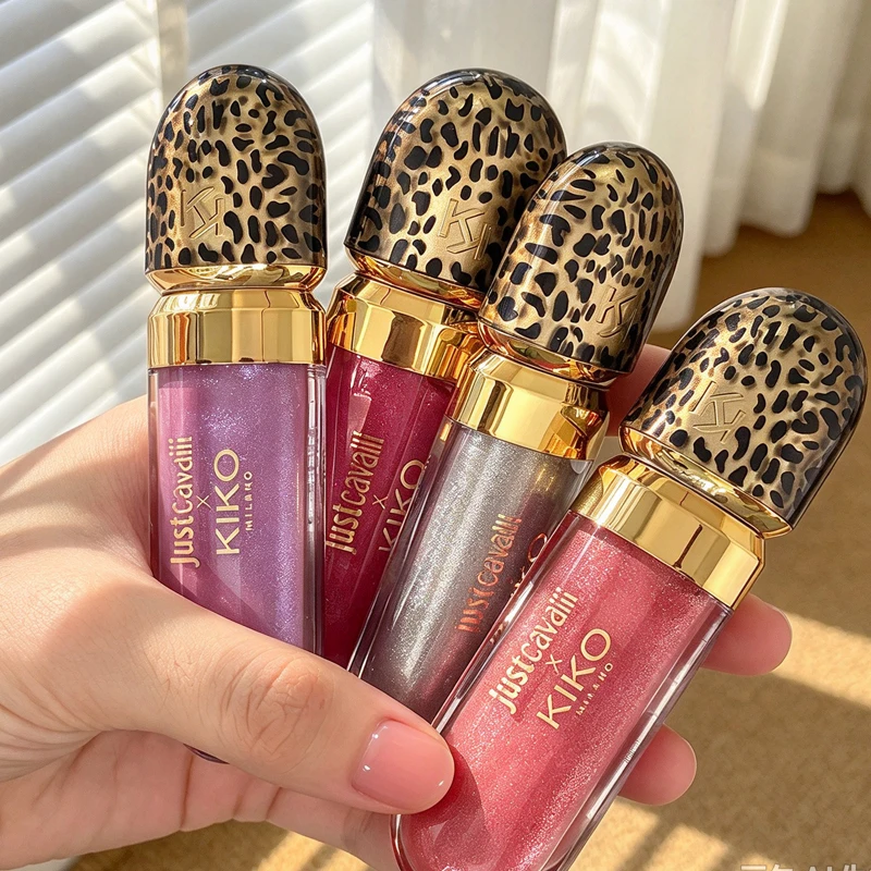 Original Kiko Leopard Print Outer Packaging 3D Mirror Lip Glaze Purple Fine Shimmer Moisturizing Lipstick Pure Seductive Makeup