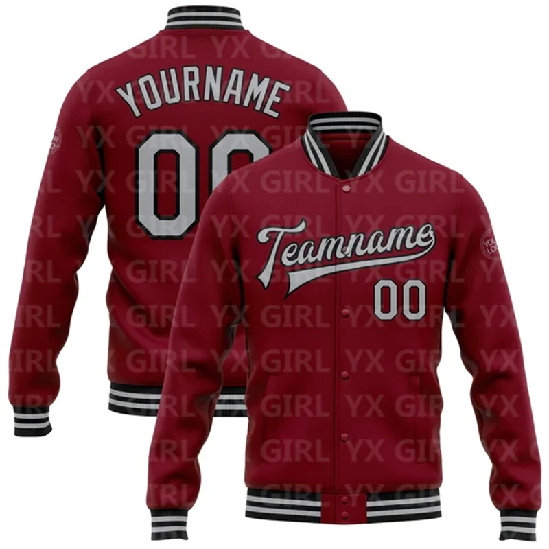 

Custom Crimson Gray-Black Bomber Full-Snap Varsity Letterman Jacket Baseball Button Jacket