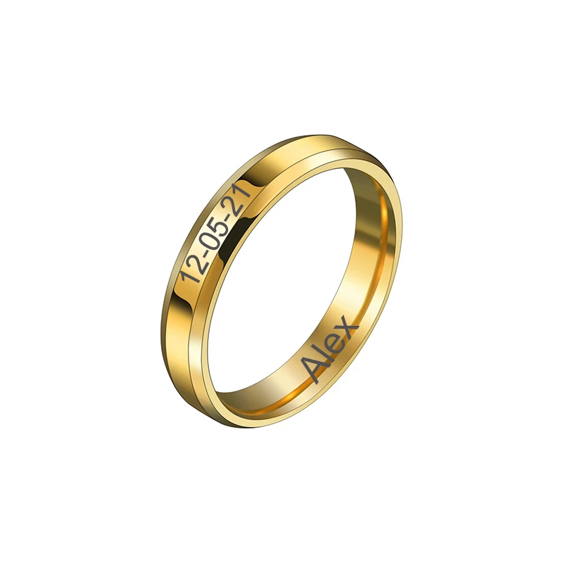 Acheerup Engrave Name Letters Stainless Steel Rings for Women Men Gold Color Custom 4mm Square Ring Jewelry Birthday Couple Gift