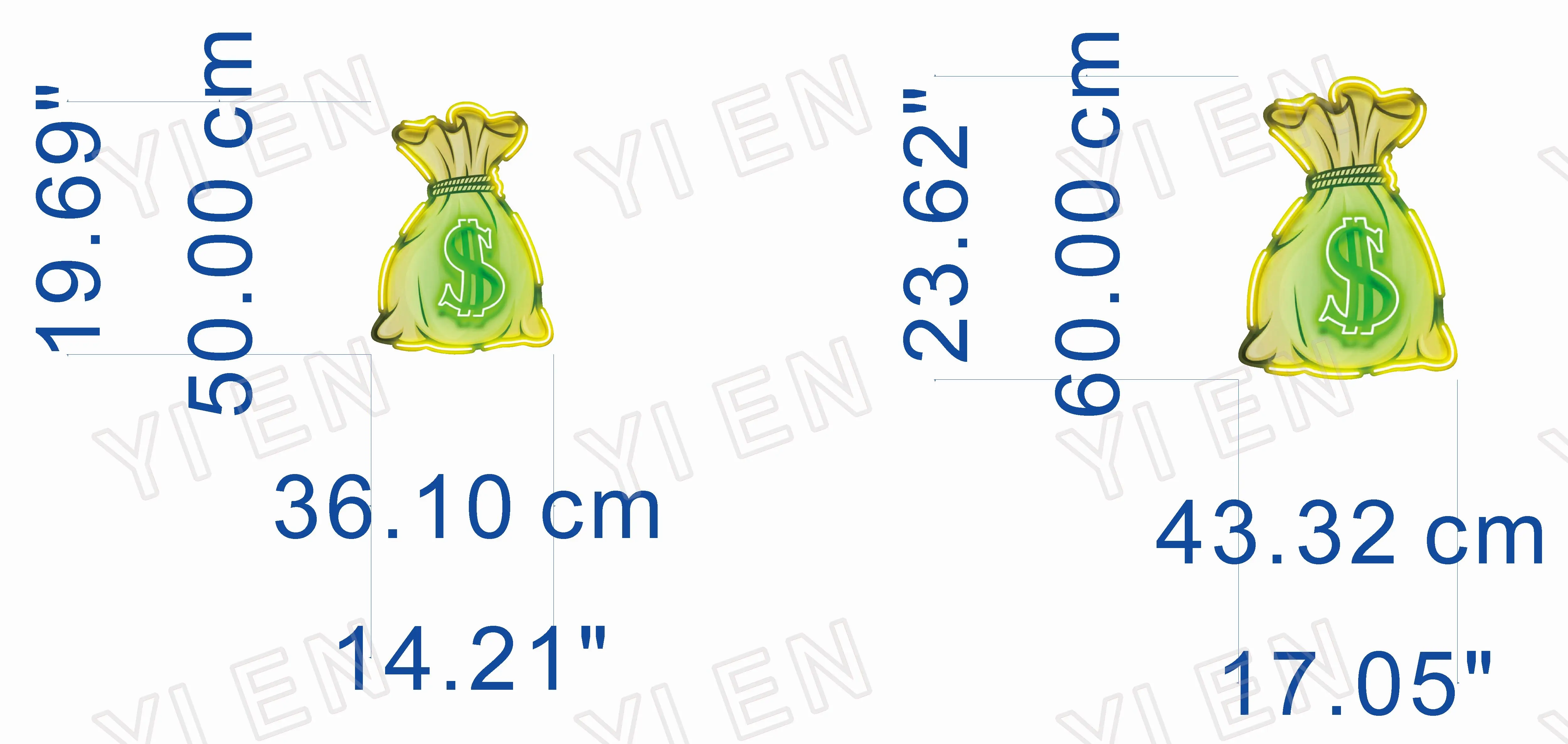 Enseigne au néon Money Bag pour décoration murale et bureau, impression UV, conception de sac en dollars, oeuvre unique, meilleurs cadeaux, enseignes au néon à vendre, Mo