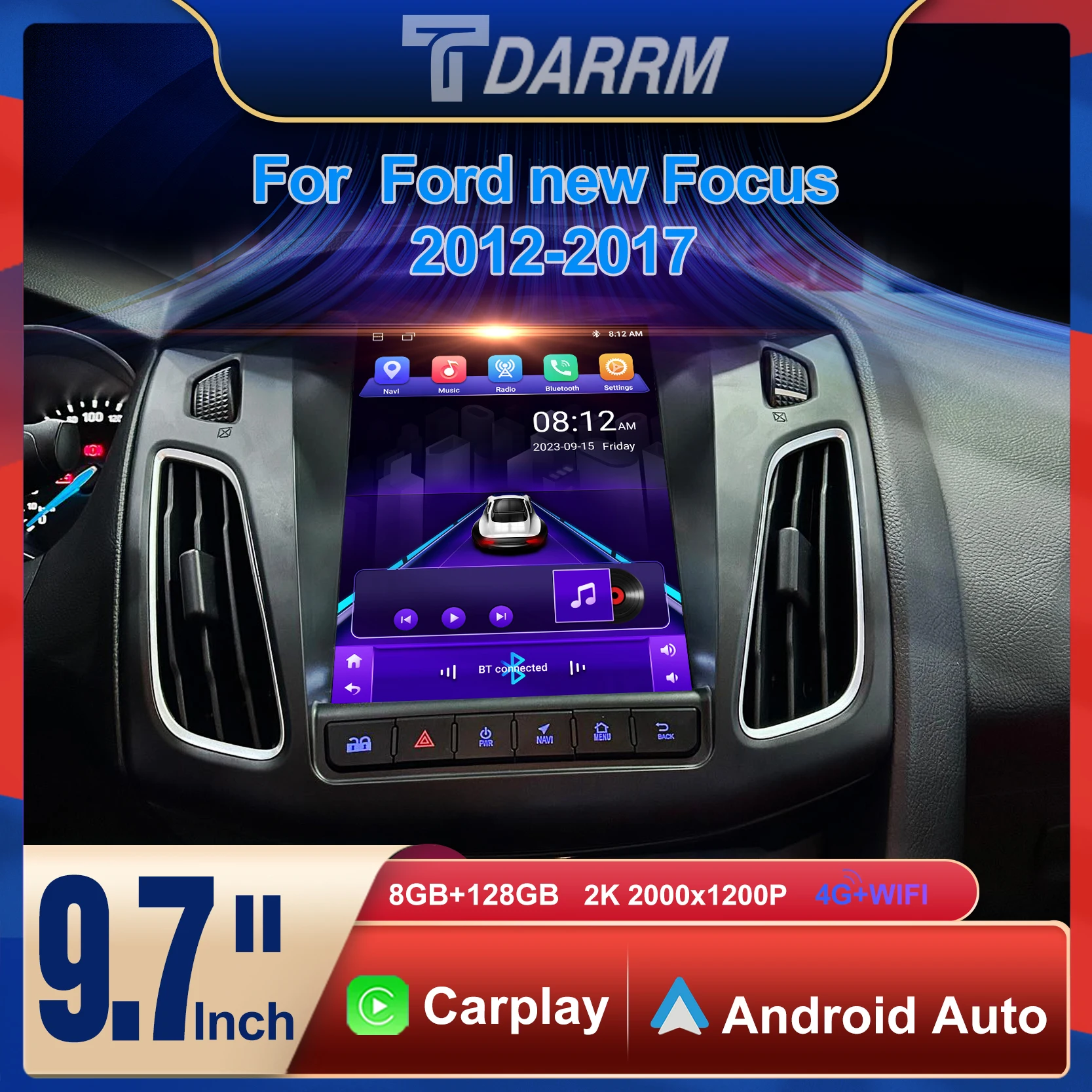 Para ford focus mk 3 2011-2019 rádio do carro auto android 13 vídeo 9.7 polegada jogador unidade principal estéreo 4g wifi carplay gps carro multimídia