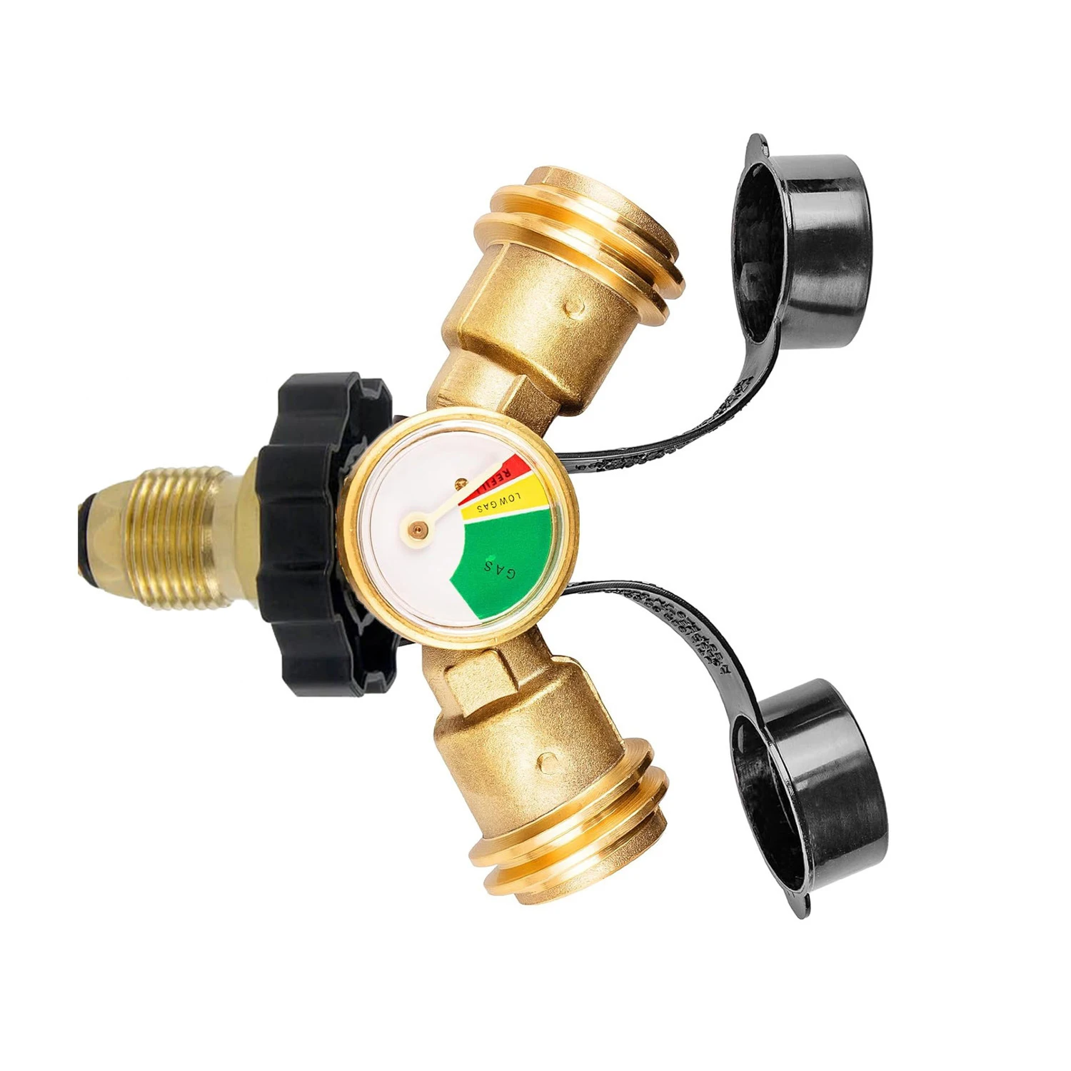 Propane Y Tee Brass Body with Pressure Gauge, 1 Male POL & 2 Female POL, QCC Adapter for Grill & Heater