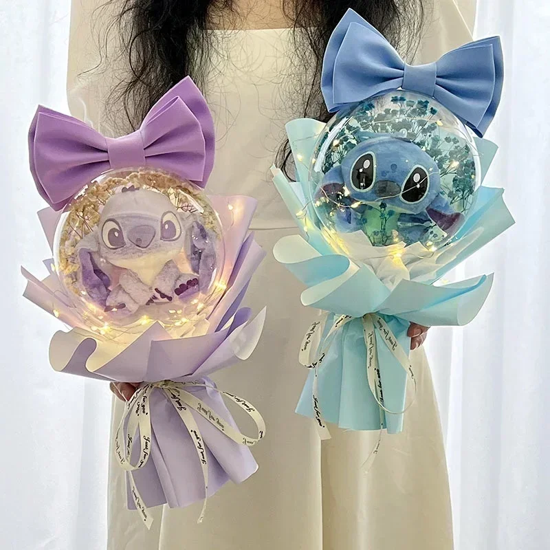 2024 Disney Kawaii Anime Stitch Pluszowy bukiet kwiatów Lalka Pudełko na prezent urodzinowy Dziewczyna Walentynki Kreatywna dziewczyna Prezenty