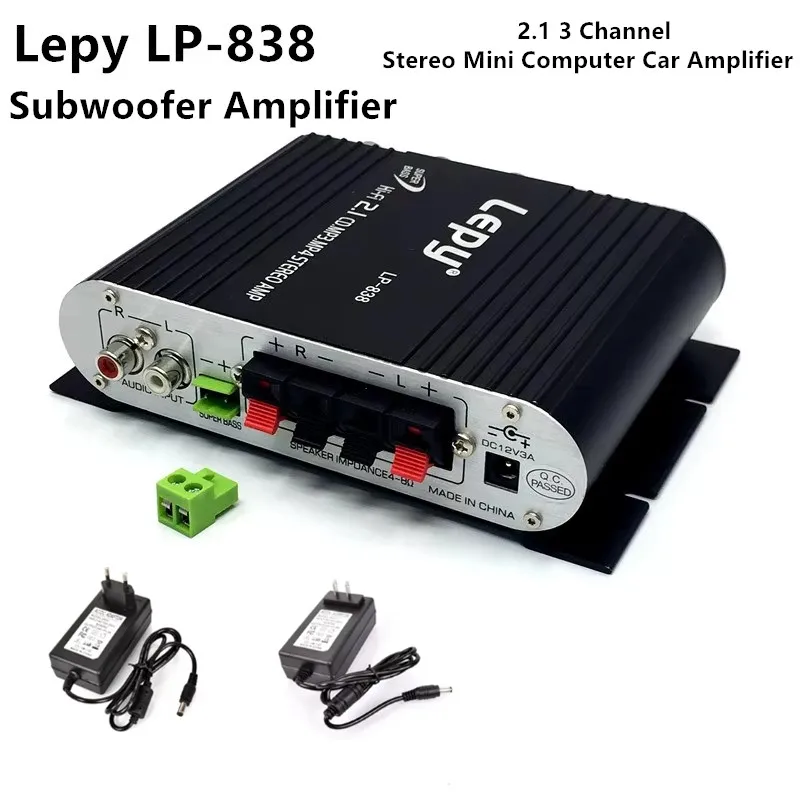 Lepy LP-838 HIFI Amplifier 2.1 Channel Subwoofer Amp Car Home Theatre Sound SystemAmplificadora DC 12V3A