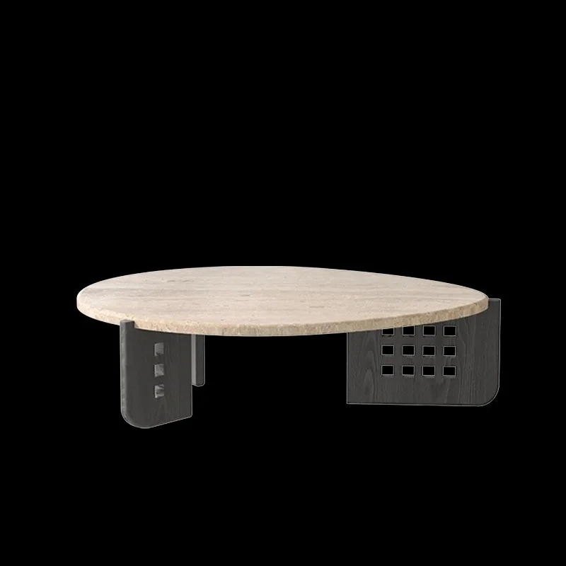 

Medieval wabi-sabi wind natural travertine minimalist small apartment living room designer, special-shaped tea table