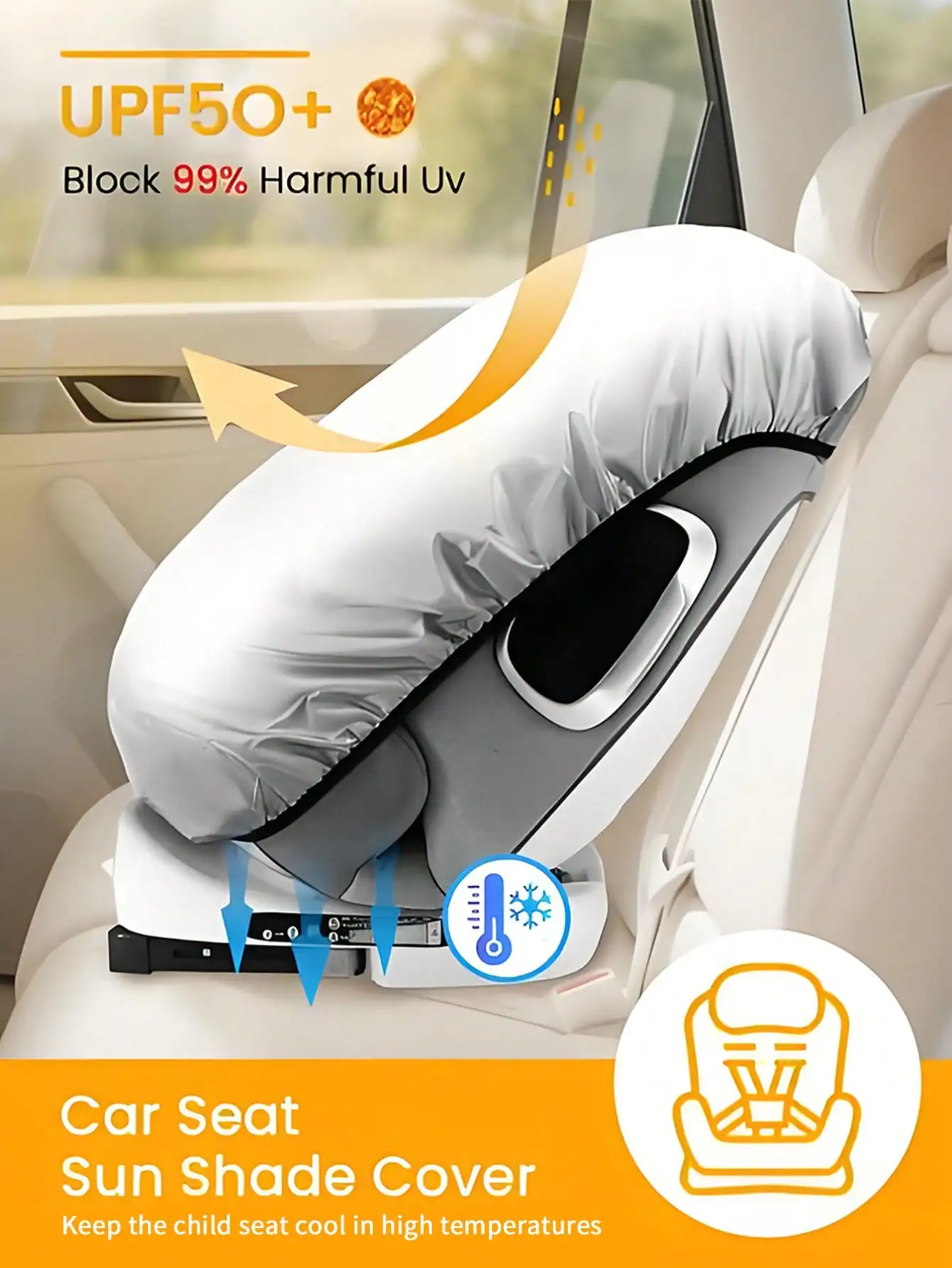 1Pc Baby Car Seat Heat Insulation Cover, Sun Protection and Heat-Resistant Seat Cover - Light-Blocking, Dustproof, Waterproof Protective Cover, Reflective Universal Sunshade, Foldable and Easy to Store, Perfect Baby Shower Gift.