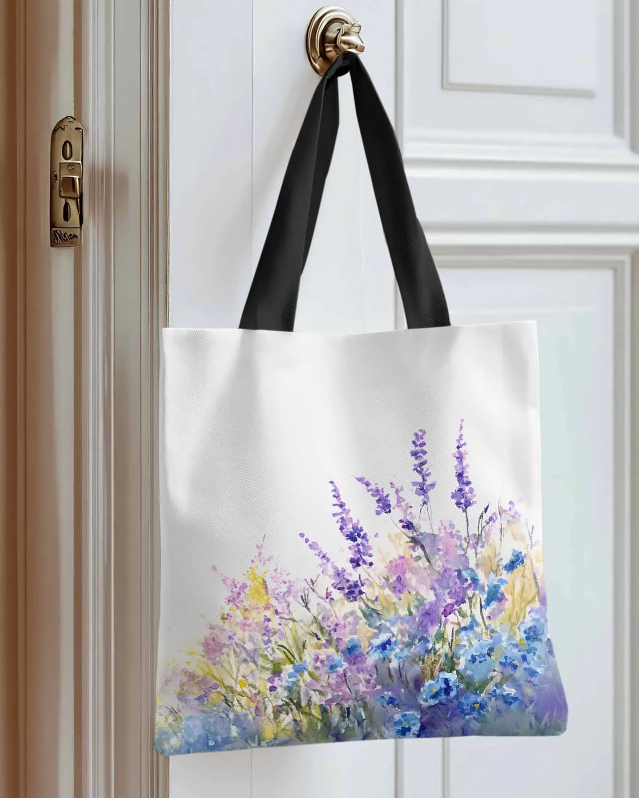 

Watercolor Purple Lavender Canvas Bag Handbag Oxford Cloth Eco Shopping Storage Bag for Home Use