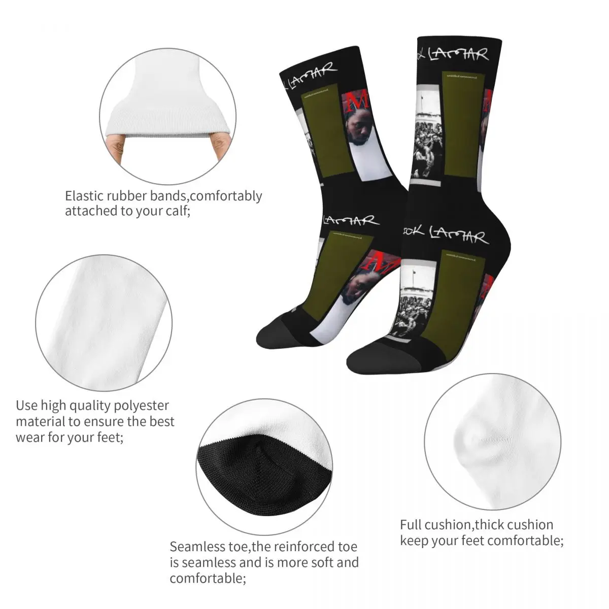 Happy Funny Men's Socks Harajuku Kendrick Lamar Discography Sock Polyester Graphic Women's Sock Spring Summer Autumn Winter