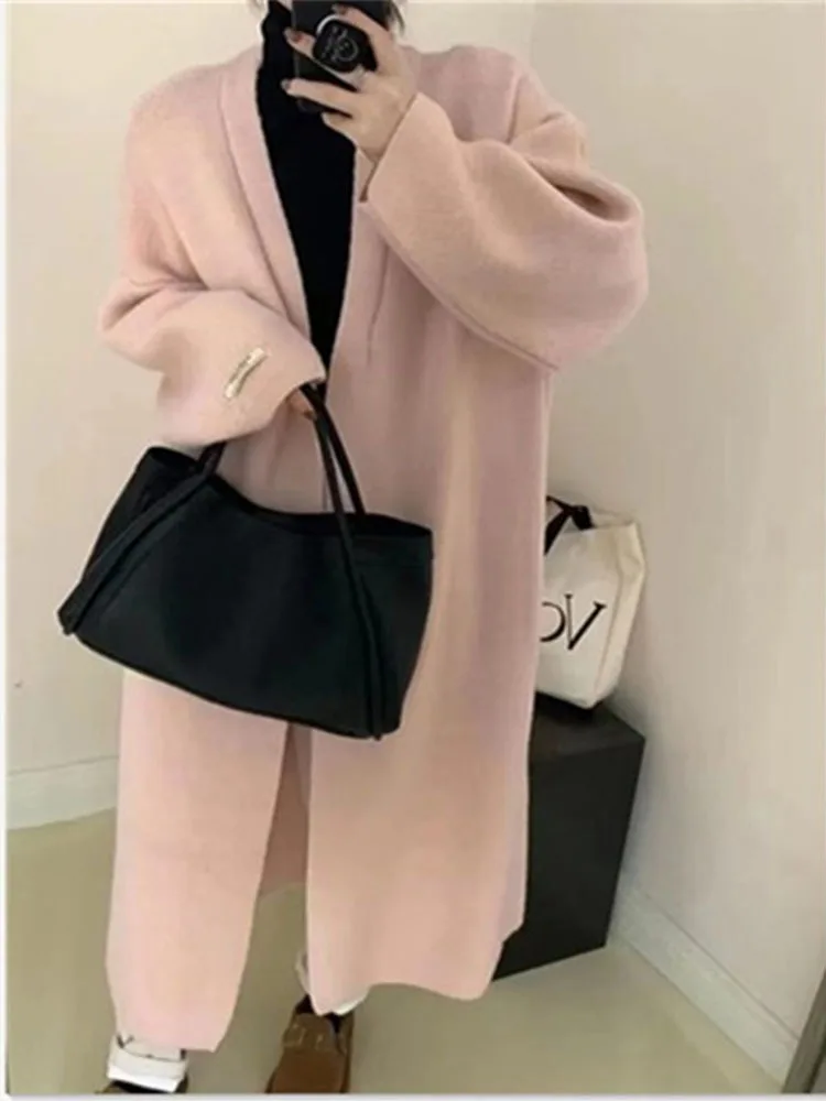 LANMREM Mid-length Sweater Coat Women\'s Long Sleeves Solid Color Loose Casual Cardigan 2024 Autumn New Clothing 2Z2288