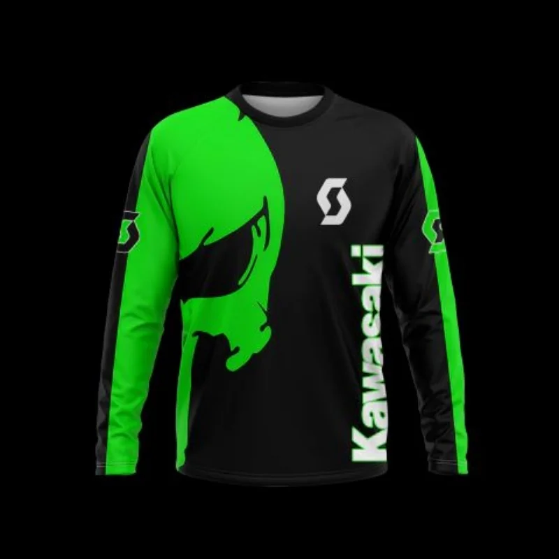 

Kawasaki New 3D Printed Breathable Quick Drying Cycling Suit for Men and Women Oversized Motorcycle Racing Long Sleeved T-Shirt