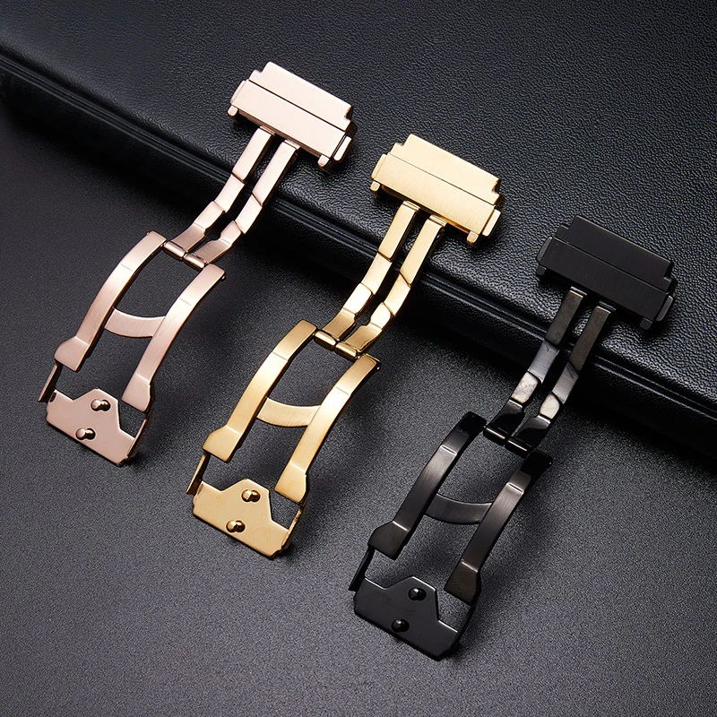 18mm 22mm Solid Stainless Steel Buckle for Hublot Big Bang Silicone Leather Strap with Tool Watch Clasp Button Silver Black Gold